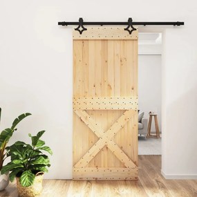 Porta Scorrevole Con Set Hardware 90x210 Cm Legno Massello Pino /