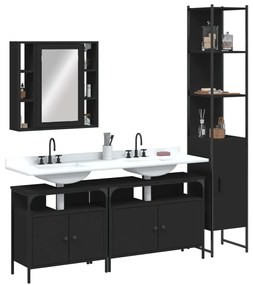 Set mobili da bagno 4 pz nero in legno multistrato