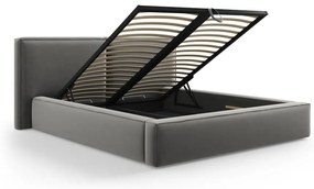 Letto matrimoniale imbottito grigio in velluto con contenitore con rete inclusa 180x200 cm Arendal – Cosmopolitan Design