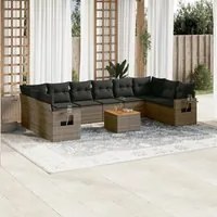 Set Divani da Giardino 11 pz con Cuscini in Polyrattan Grigio 3224737