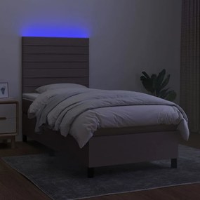 Letto a molle con materasso e led tortora 100x200cm in tessuto