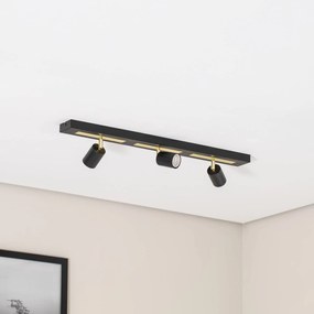 Luminex Faretto da soffitto Rodez, nero/oro, lunghezza 80 cm, a 3 luci.