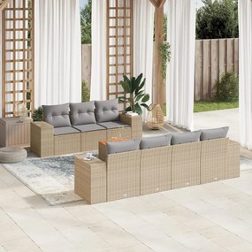 Set Divano da Giardino 8 pz con Cuscini Beige in Polyrattan