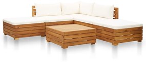Set divani giardino 6 pz con cuscini legno acacia bianco crema