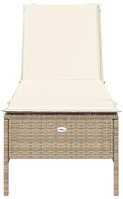 Lettino prendisole con cuscini beige in polyrattan