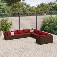 Set Divani da Giardino 10pz con Cuscini in Polyrattan Marrone 3308349