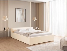 Letto matrimoniale imbottito color crema con contenitore con rete inclusa 200x200 cm Cille – Ropez