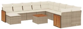 Set divani da giardino 12 pz con cuscini beige in polyrattan