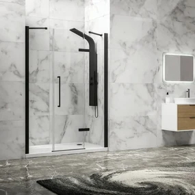 Kamalu - Porta doccia 140cm battente e 2 fissi colore nero | KT6000N
