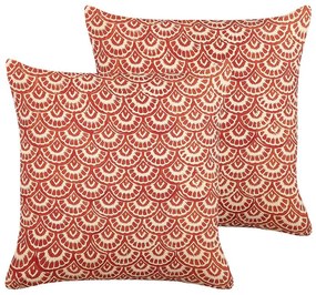 Set di 2 cuscini cotone rosso e bianco crema 45 x 45 cm RHUS Beliani