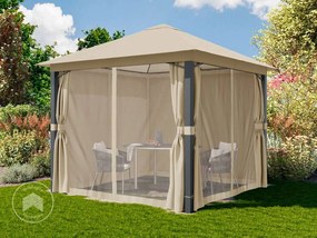 TOOLPORT Gazebo da giardino 3x3m, Softtop, 4 teli laterali, ocra - (300671)