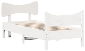Giroletto con testiera bianco 100x200 cm legno massello di pino