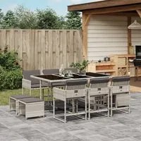 Set Pranzo Giardino 11pz con Cuscini Grigio Chiaro Polyrattan 3211331