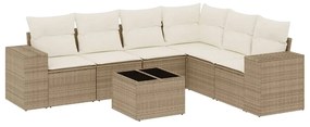 Set divani da giardino 7 pz con cuscini beige in polyrattan