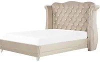 Letto in velluto color beige 180 x 200 cm testiera alta decorata con bottoncini stile retr e tradizionale