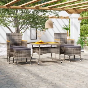 Set pranzo da giardino 5pz polyrattan e massello acacia grigio