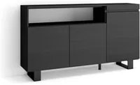 Credenza, Mobile soggiorno 150x87x35cm, 3 Porte, Design industriale, Stile moderno colore Nero