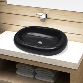 Lavandino Da Bagno İn Ceramica Ovale Nero /