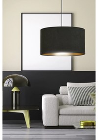 Sospensione 1 Luce Ganesha In Acciaio Nero E Paralume In Tessuto Nero