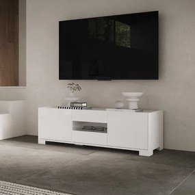 Porta TV a 3 ante ROJAS Bianco Lucido con inserto in vetro Fumč 130x40 cm