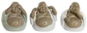 Statua Decorativa Home ESPRIT Bianco Verde Buddha Orientale 10 x 9 x 10,5 cm (3 Unità)