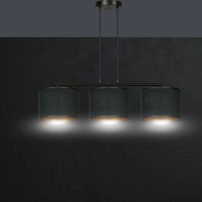 Lampadario 3 Luci Ganesha In Acciaio Nero E Paralumi In Tessuto Nero