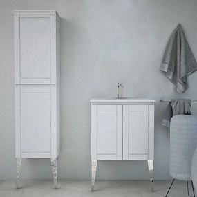 Mobile bagno bianco opaco a terra 60 cm con elegante design a rilievo con colonna da 140 cm