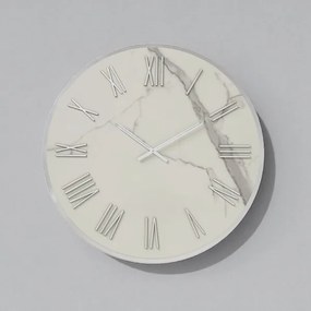Orologio rotondo D40 cm ANSEL in kerlite Bianco con dettagli Argento