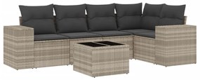 Set divano da giardino 6pz con cuscini grigio chiaro polyrattan