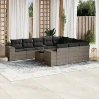 Set Divani da Giardino 11 pz con Cuscini in Polyrattan Grigio 3223099