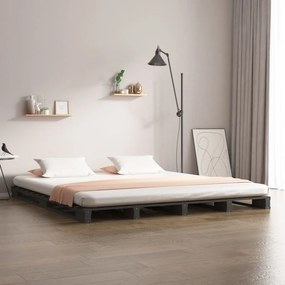 Letto A Pallet Grigio 140x190 Cm İn Legno Massello Di Pino /
