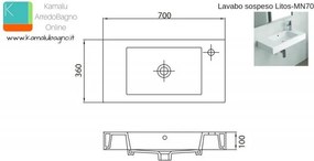 Mobile bagno 70 cm sospeso lavabo incasso e due ante MN-70C - KAMALU
