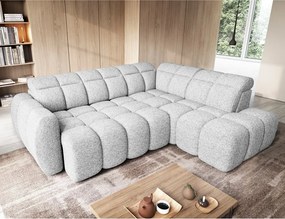 Divano angolare grigio chiaro allungabile/con contenitore (con penisola a destra/a L) e rivestimento in bouclé Falconn – ELTAP