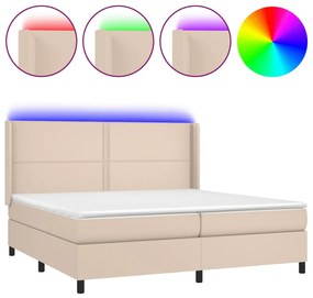 Giroletto molle materasso e led cappuccino 200x200cm similpelle