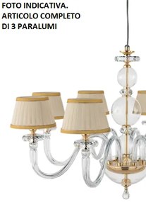 Lampadario in vetro bach 3 luci lp.bach-3cp-oro dorato con paralumi