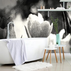 Carta da parati – Tulipani in bianco e nero in stile retrò