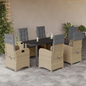Set pranzo da giardino 7 pz con cuscini beige misto polyrattan