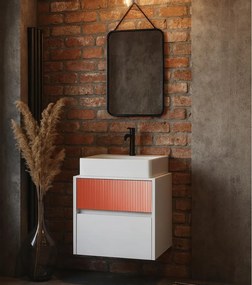 Mobile da bagno sospeso sotto lavabo Niwa 2 cassetti L 59.5 x H 50 x P 45.5 cm bianco laccato opaco e paprika cannettato