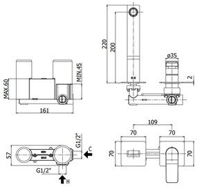 Paffoni Tilt Ti106cr70 Miscelatore lavabo Incasso 2 Fori 2 Piastre e Bocca 24 cm Cromo