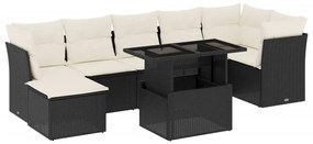 Set divani da giardino con cuscini 8 pz nero in polyrattan