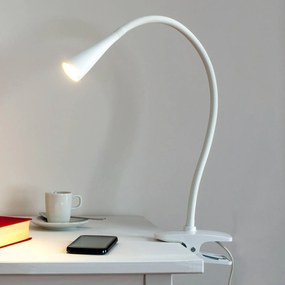 Lindby lampada LED a morsetto Baris, bianca, altezza 44 cm, 3000K