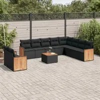 Set Divani da Giardino 11 pz con Cuscini in Polyrattan Nero 3227798