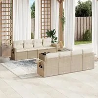 Set Divano da Giardino 9 pz con Cuscini Beige in Polyrattan 3219947