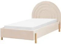 Letto con Contenitore in Velluto beige, Misura Singola 90 x 200 cm Design Minimalista Retro con Testiera a Mezza Luna