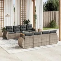 Set Divano da Giardino 9 pz con Cuscini Grigio in Polyrattan 3224926