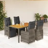 Set Bistr da Giardino 5 pz con Cuscini in Polyrattan Grigio 3277159