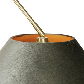 Lampada ad arco in ottone con paralume doppio in velluto nero e verde - XXL