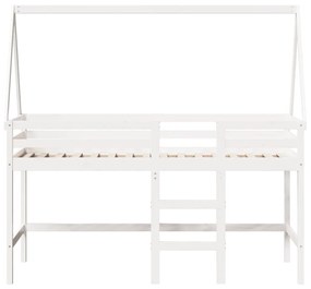 Letto soppalco con scala e tetto bianco 80x200 cm massello pino