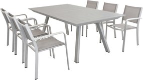 SPLENDOR - set tavolo in alluminio cm 200/300 x 110 x 75 h con 6 poltrone Splendor