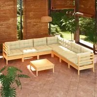 Set Divani da Giardino 8 pz con Cuscini Crema in Massello di Pino cod mxl 41378